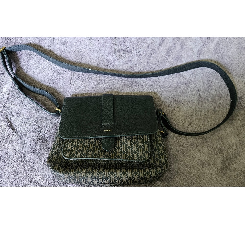 Fossil Crossbody Kinley Bag Key-Per Coated Canvas Flap Black Brown Small